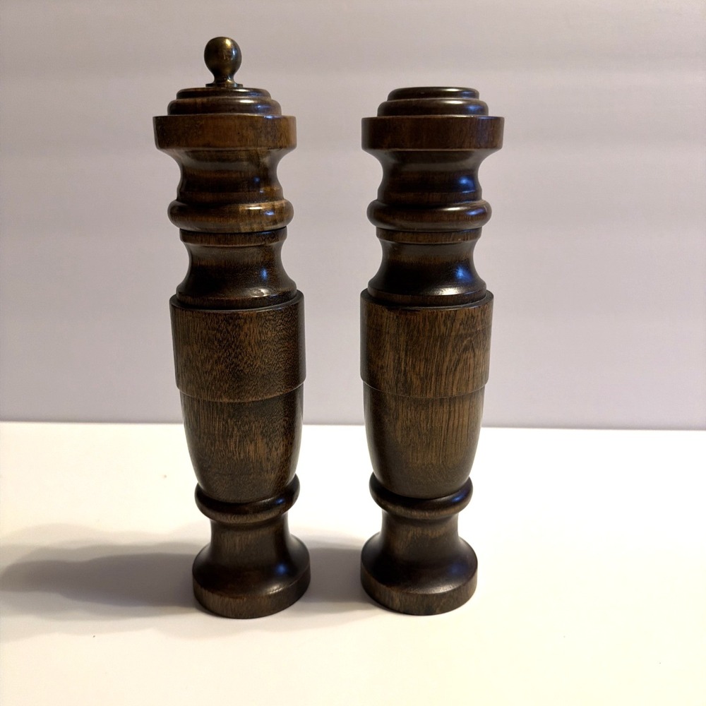 Vintage Woodcrest Styson Salt Shaker &‎ Pepper Mill Japan Made Wooden, 7.5"